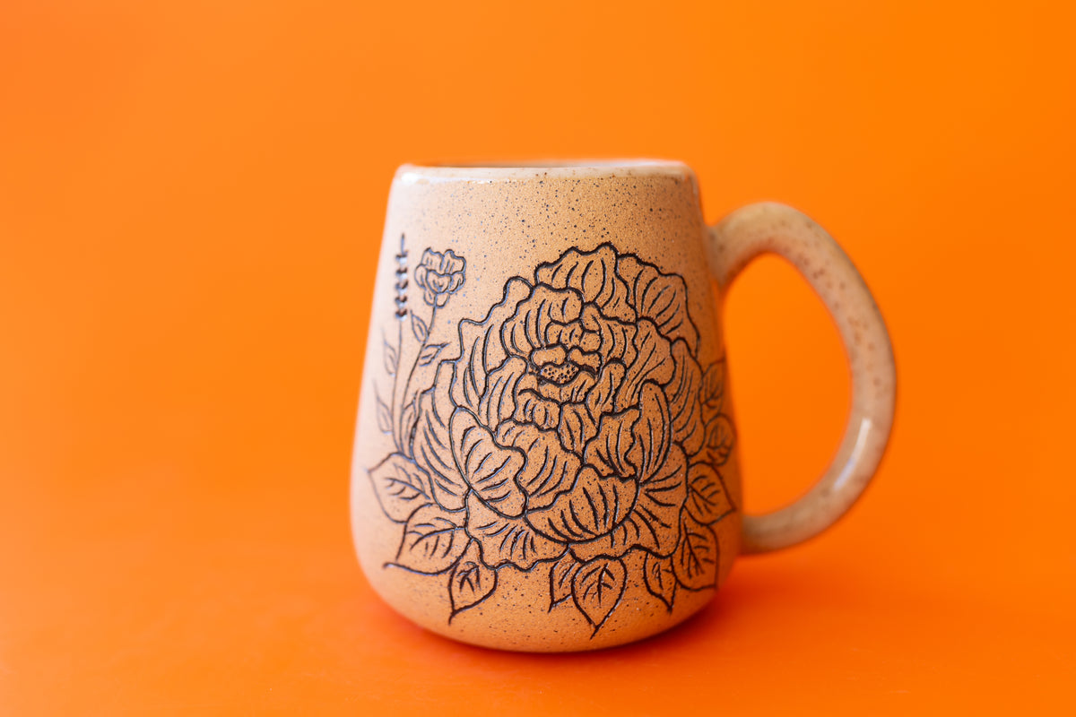 CARVED FLORAL MUG